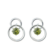 Pendiente de plata y olivina circulo doble